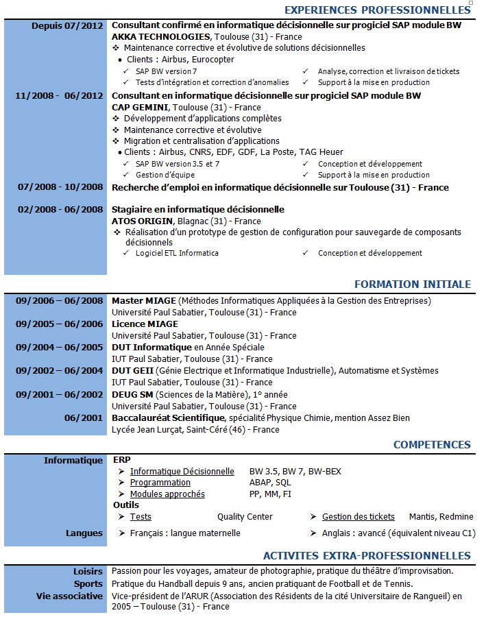 ... concernant le CV pour le dossier du PVT Canada (jusqu'Ã  2013