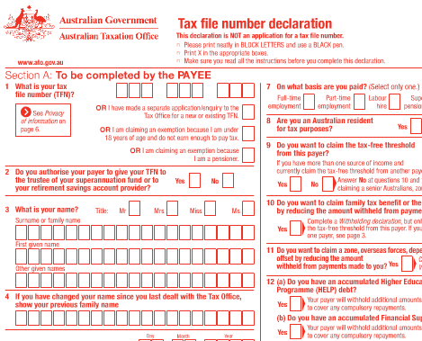 australian taxation office tax file number