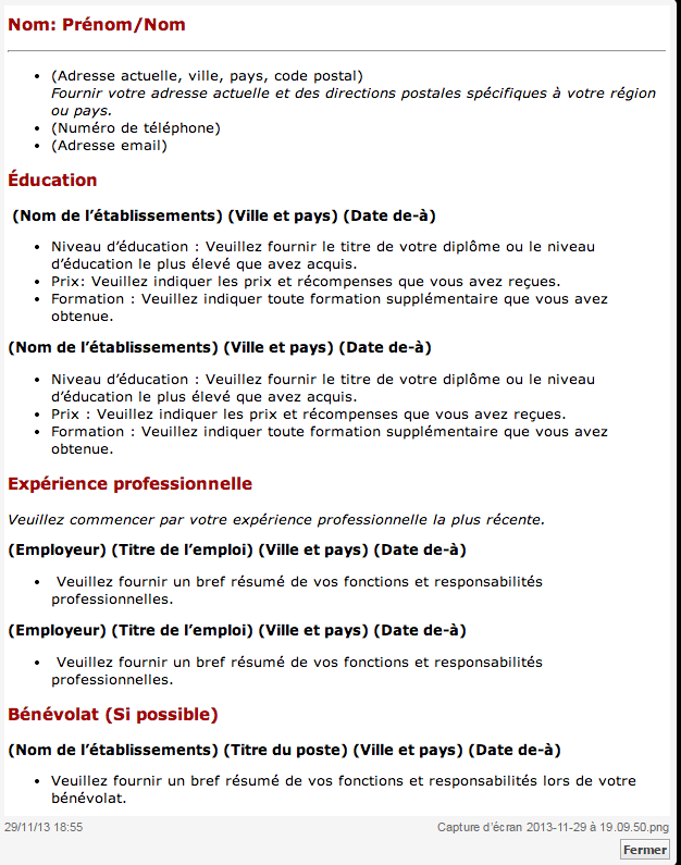 Canada EIC Canada 2015 : le CV pour la demande de PVT, JP 