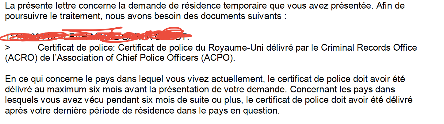 Uniquement un certificat de police à envoyer?