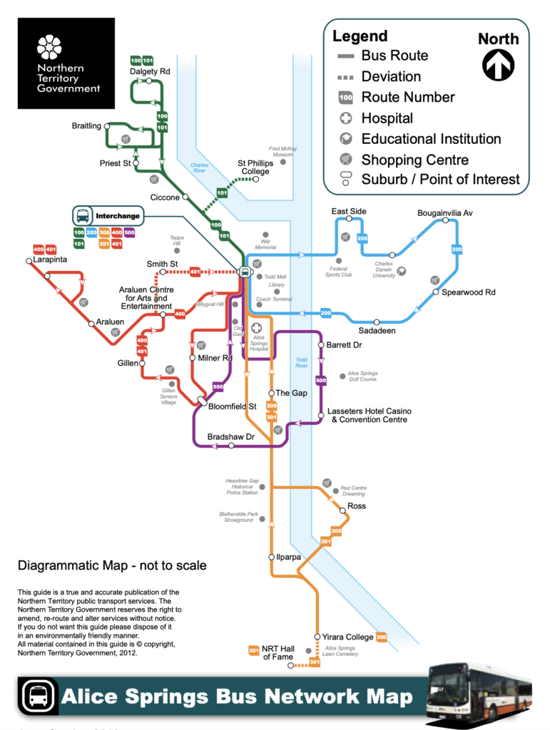 Les lignes de bus à Alice Springs en Australie