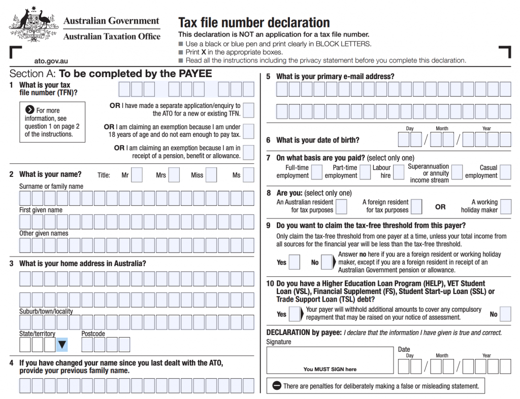 tax file number australia application