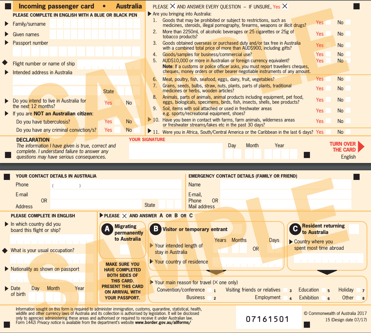 Incoming Passenger Card - IPC - Australia