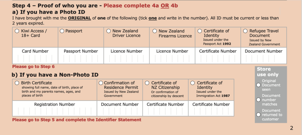 Étape 4 de la demande de la Kiwi Access Card - preuve d'identité