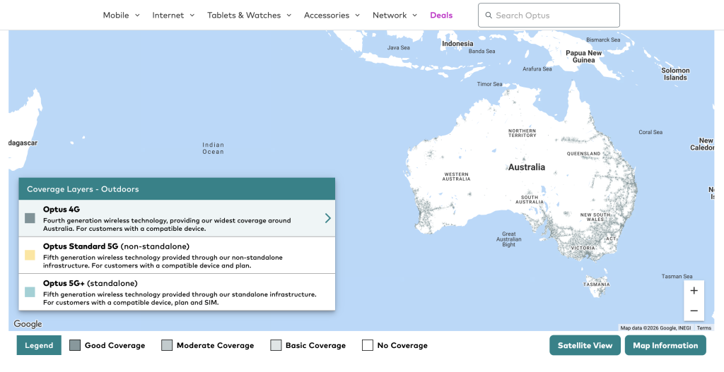 Optus mobile couverture Australie