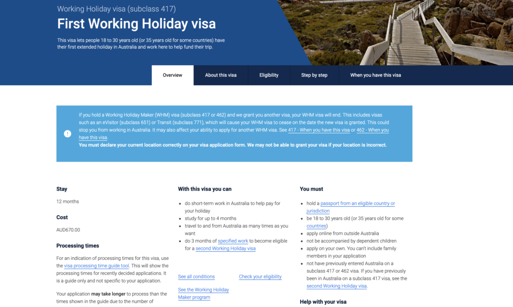 Tutoriel demande de visa - WHV Australie
