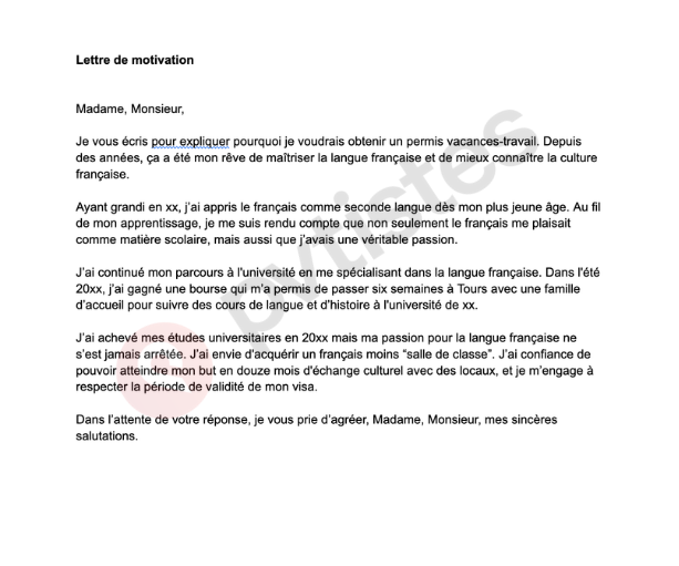lettre de motivation France