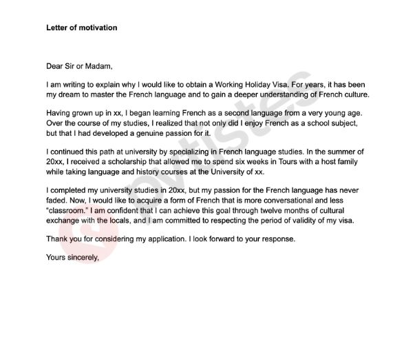 letter of motivation France
