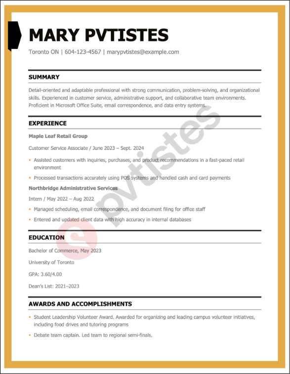 sample canadian resume