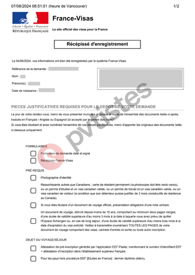 france student visa registration receipt